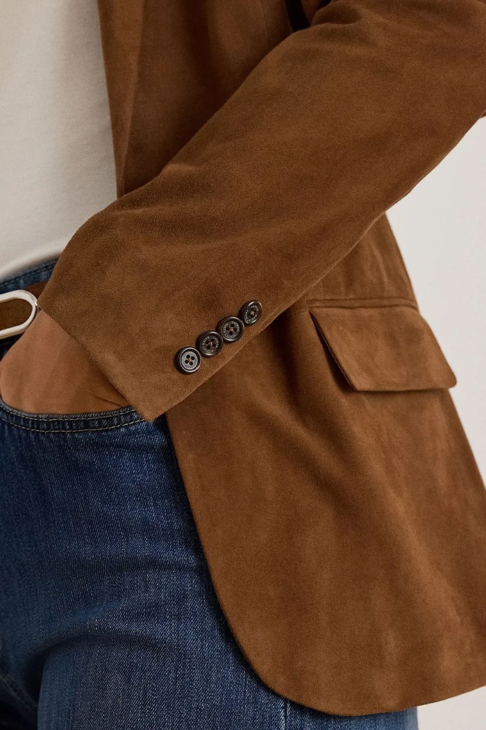 Lauren Ralph Lauren marynarka jednorzędowa damska zamszowa 200B24164 brązowy