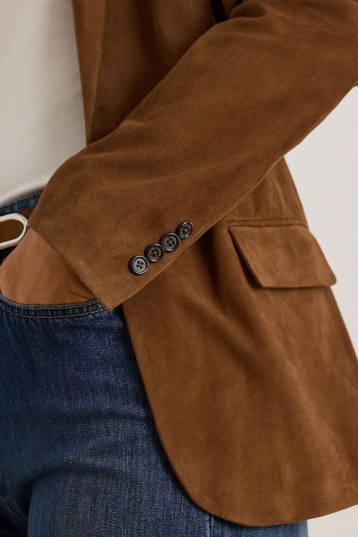 Lauren Ralph Lauren marynarka jednorzędowa damska zamszowa 200B24164 brązowy