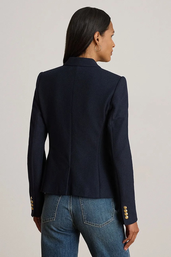 Lauren Ralph Lauren marynarka dwurzędowa bawełniana z elastanem 200P14021 granatowy AW26