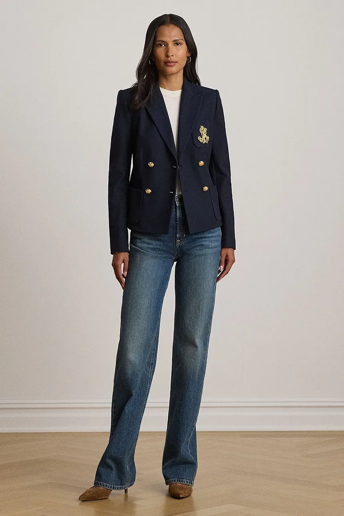Odzież Lauren Ralph Lauren marynarka dwurzędowa bawełniana z elastanem 200P14021 granatowy