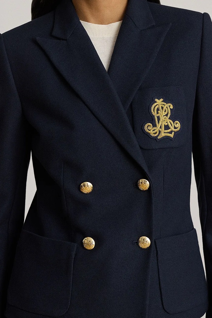 Lauren Ralph Lauren marynarka dwurzędowa bawełniana z elastanem granatowy 200P14021