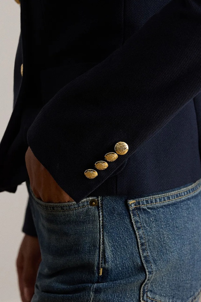 Lauren Ralph Lauren marynarka dwurzędowa bawełniana z elastanem 200P14021 granatowy