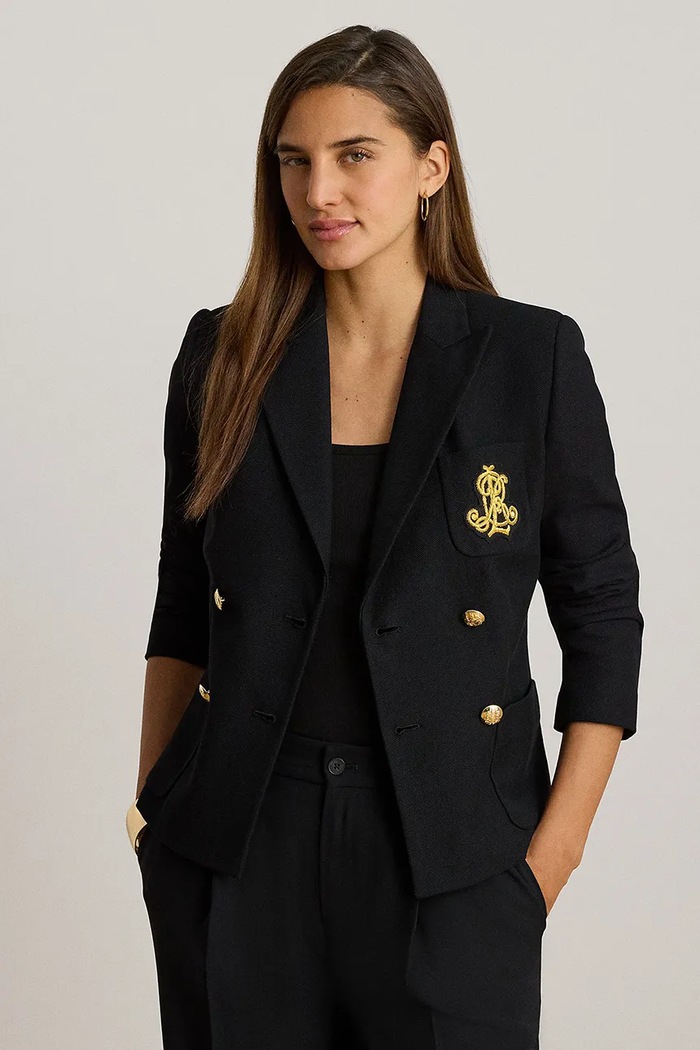 Lauren Ralph Lauren marynarka dwurzędowa bawełniana z elastanem czarny 200P14021