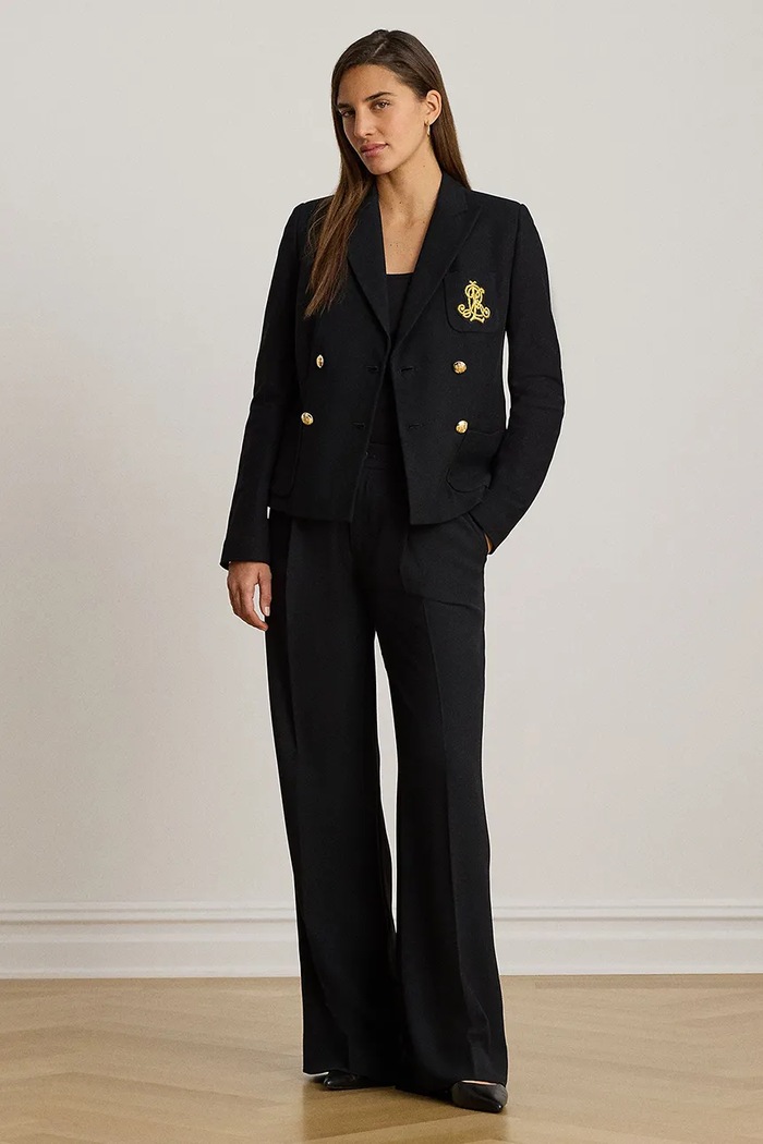 Odzież Lauren Ralph Lauren marynarka dwurzędowa bawełniana z elastanem 200P14021 czarny