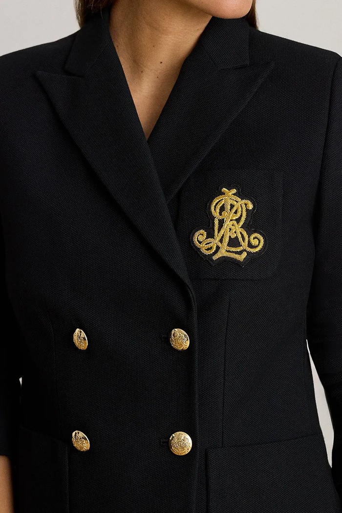 Lauren Ralph Lauren marynarka dwurzędowa bawełniana z elastanem czarny 200P14021