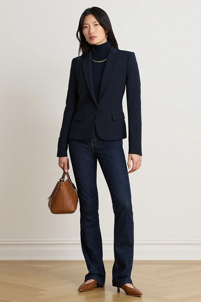 Odzież Lauren Ralph Lauren Marynarka damska z bawełną 200P13700 granatowy