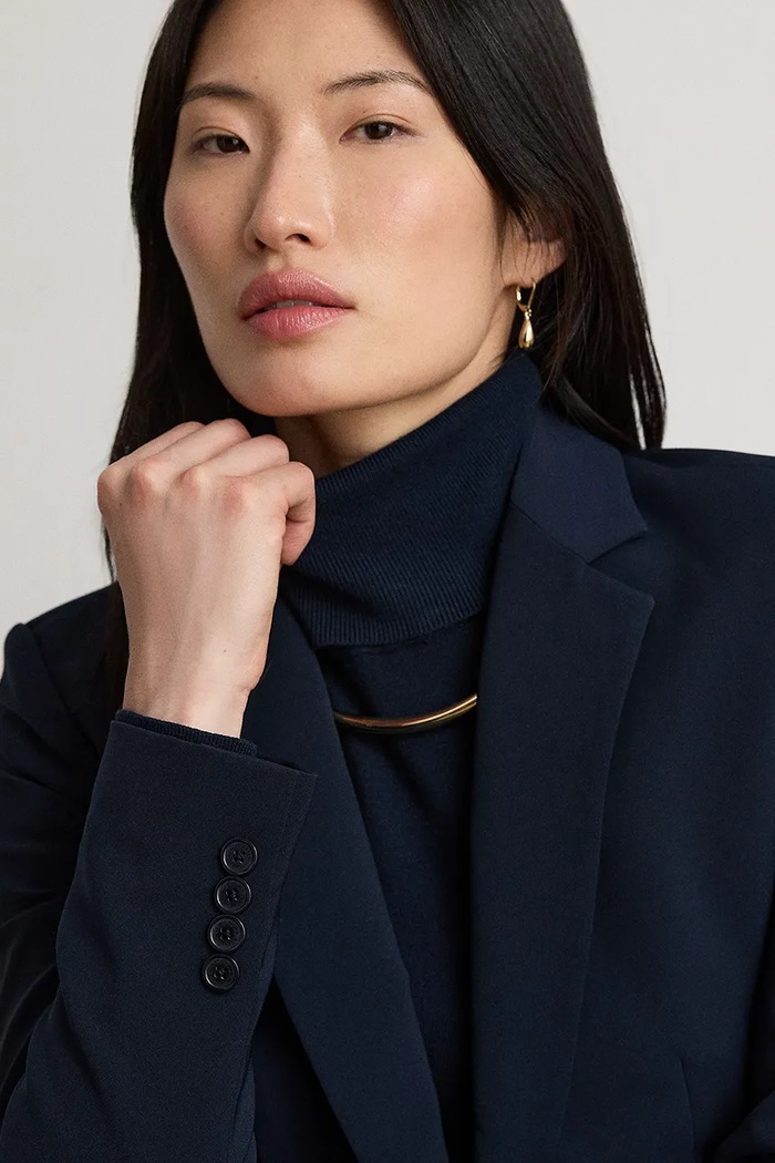 Marynarka damska z bawełną Lauren Ralph Lauren 200P13700 granatowy