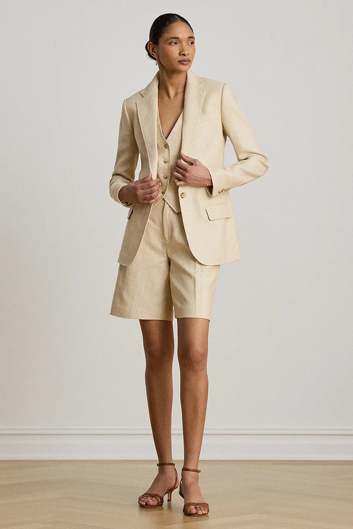 Lauren Ralph Lauren marynarka damska z lnem beżowy 200B24674
