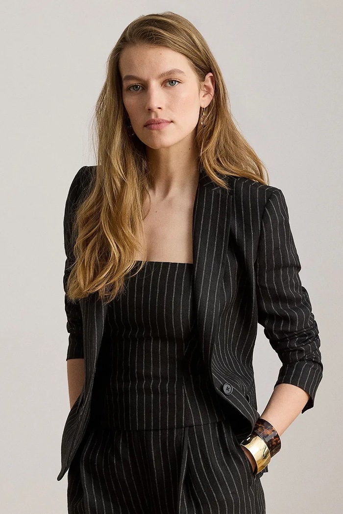 Lauren Ralph Lauren marynarka jednorzędowa damska lniana czarny 200B24601