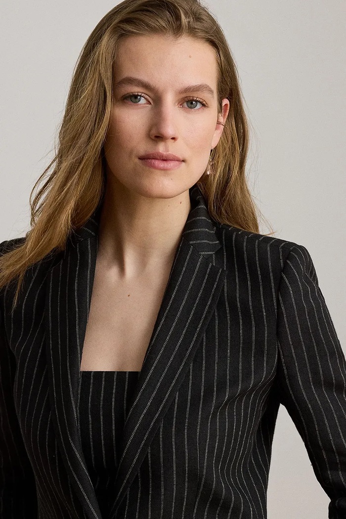 Lauren Ralph Lauren marynarka jednorzędowa damska lniana czarny 200B24601