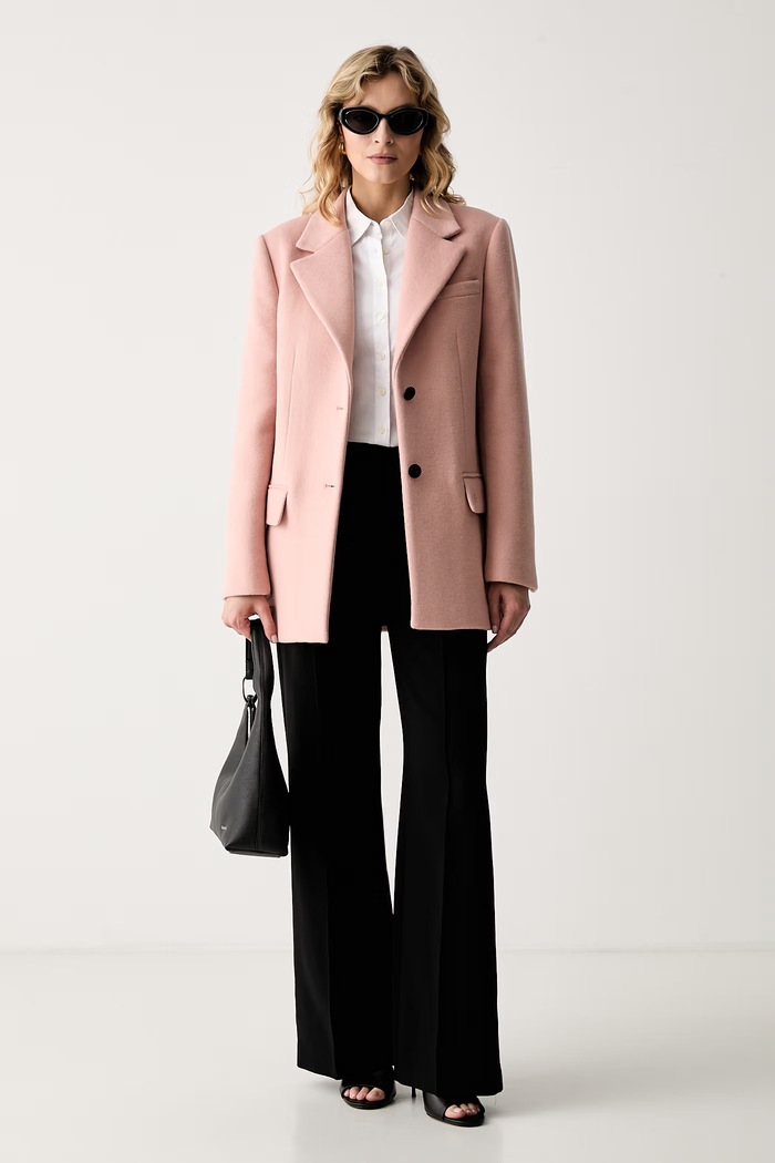 Karl Lagerfeld płaszcz damski z wełną B3W15029 różowy AW26