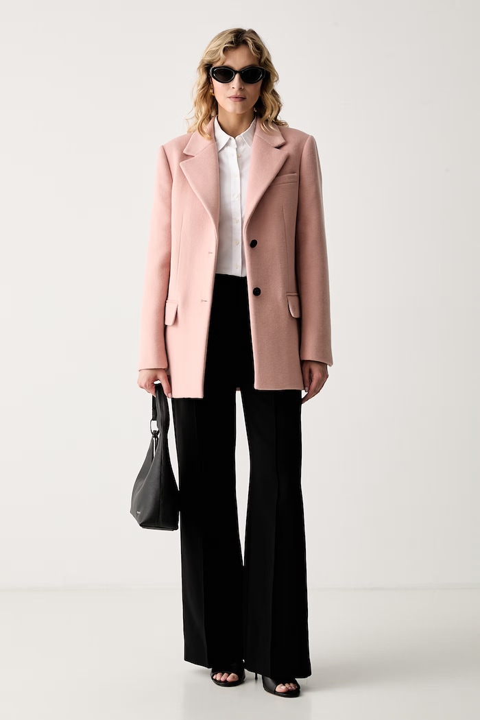 Karl Lagerfeld płaszcz damski z wełną B3W15029 różowy AW26