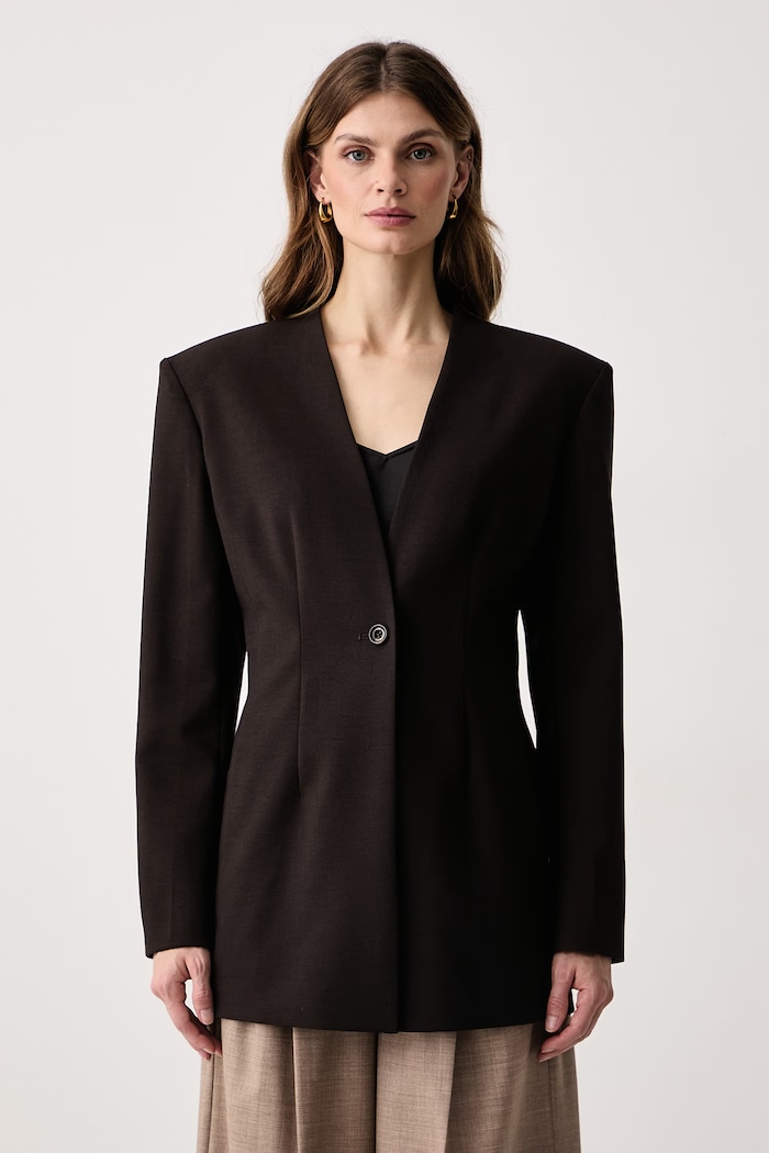 Guess Sacou cu un singur rând de nasturi pentru femei cu vâscoză x LEONIE HANNE maro W6BN29.W5205