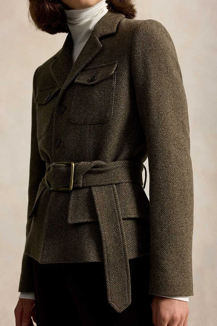 Polo Ralph Lauren krótki płaszcz damski z wełną zielony 211B17234