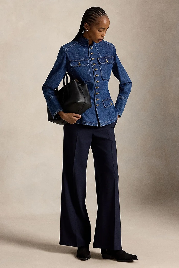 Odzież Polo Ralph Lauren marynarka jednorzędowa damska jeansowa 211B17224 granatowy