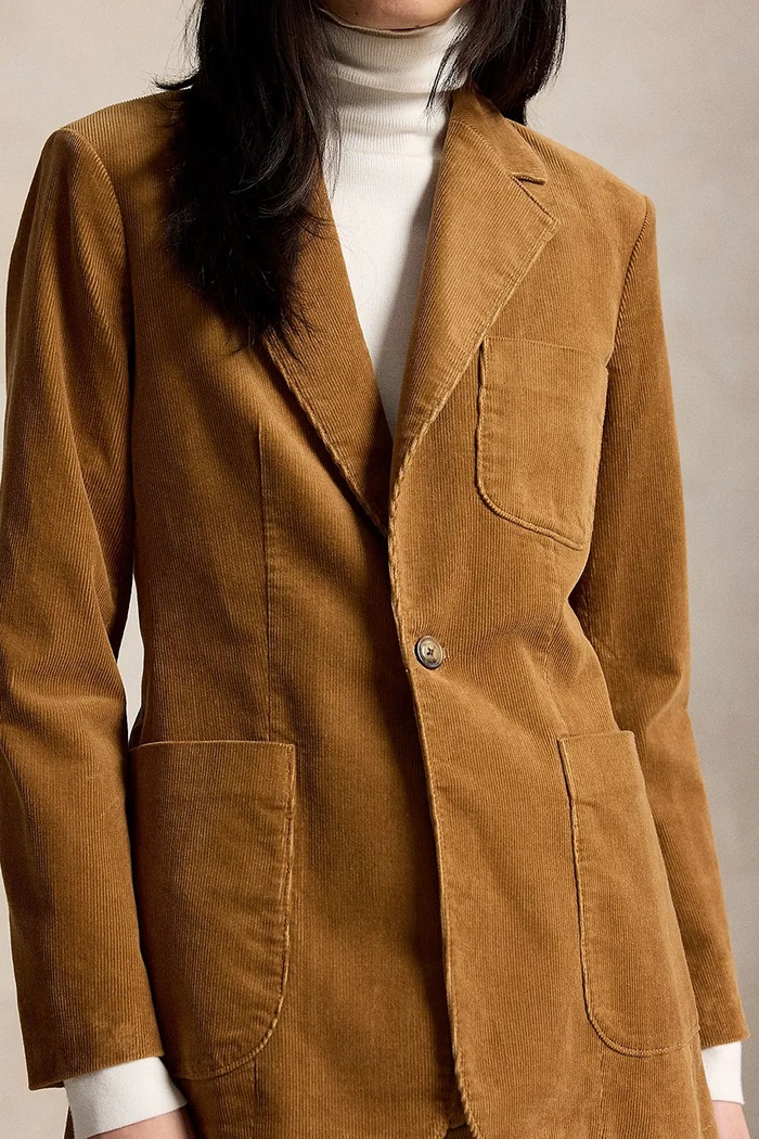 Polo Ralph Lauren marynarka jednorzędowa damska z bawełną 211B17221 brązowy