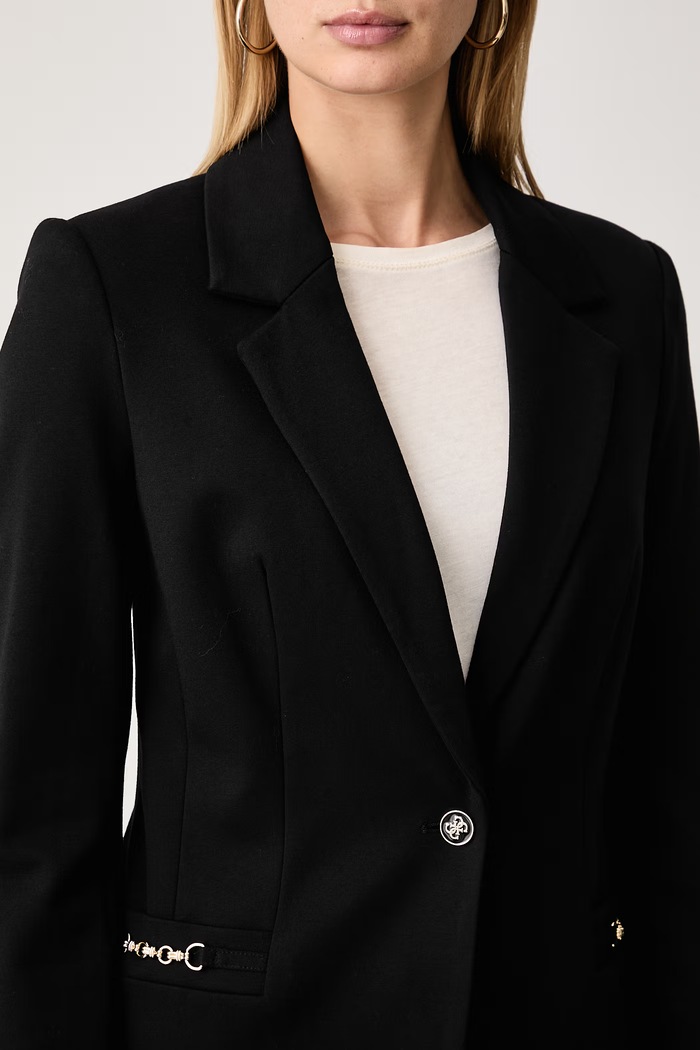 Μονόπετο σακάκι γυναικείο με βισκόζη WANDA Guess W6BN08.K6806 μαύρο