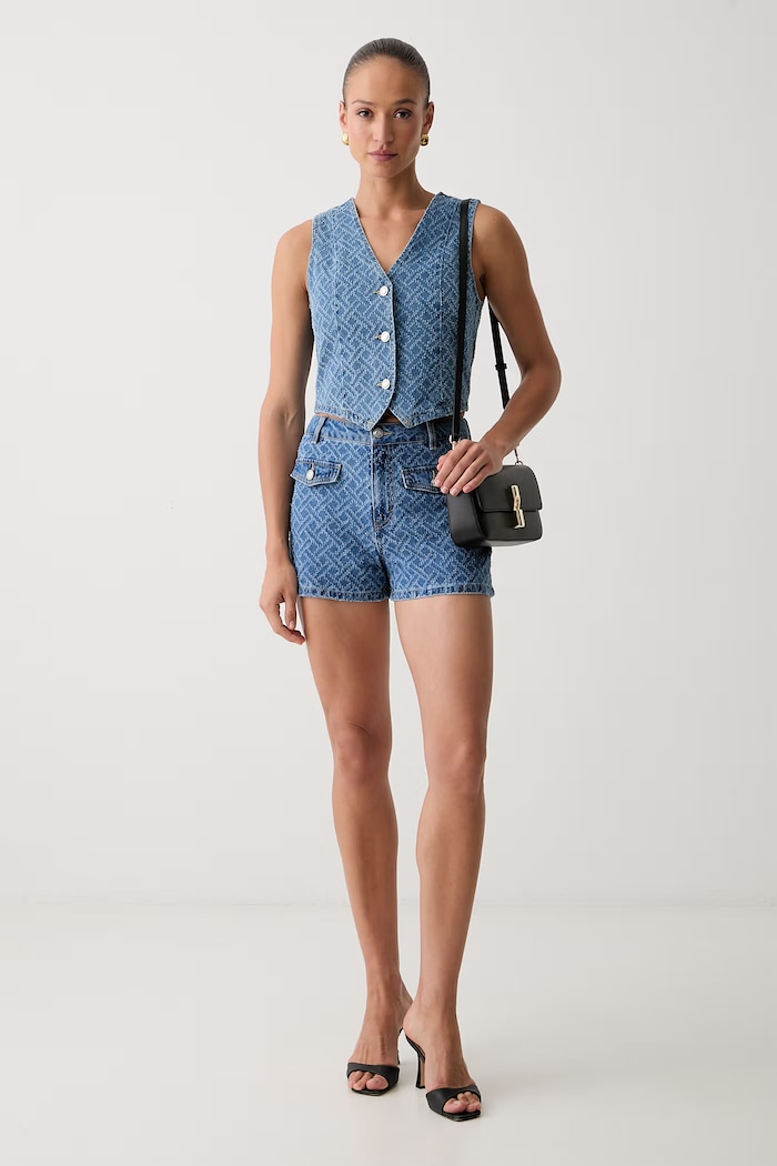 Morgan jednořadá vesta dámská bavlněná CHAM 261.CHAM modrá AW26