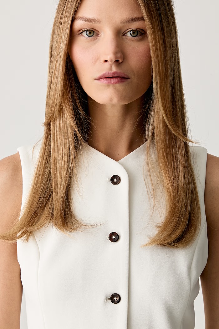 Calvin Klein jednořadá vesta dámská béžová LV044G414G