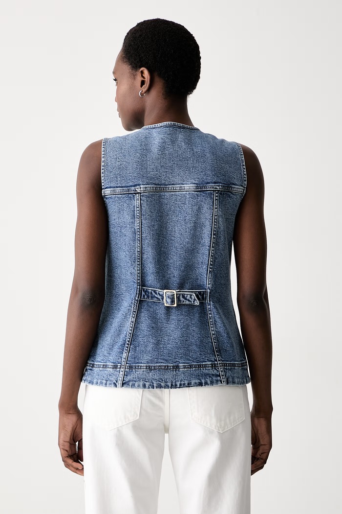 Odzież DKNY kamizelka jednorzędowa damska jeansowa DJ6V7018 niebieski