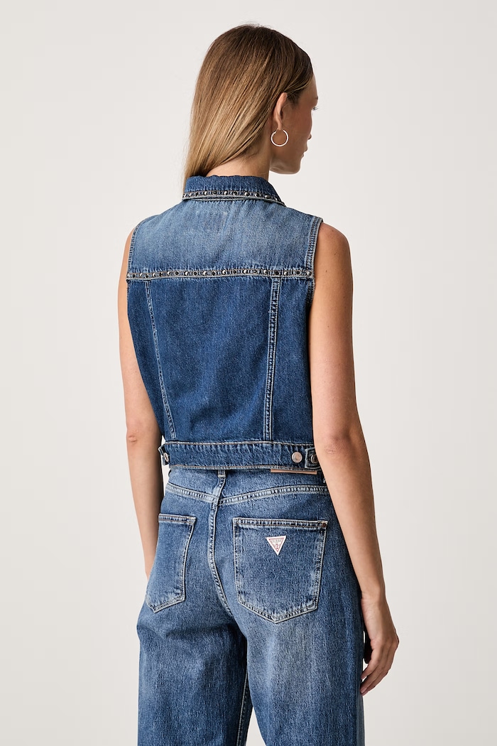 Odzież Guess kamizelka damska jeansowa JILL W6YN06.D1344 niebieski
