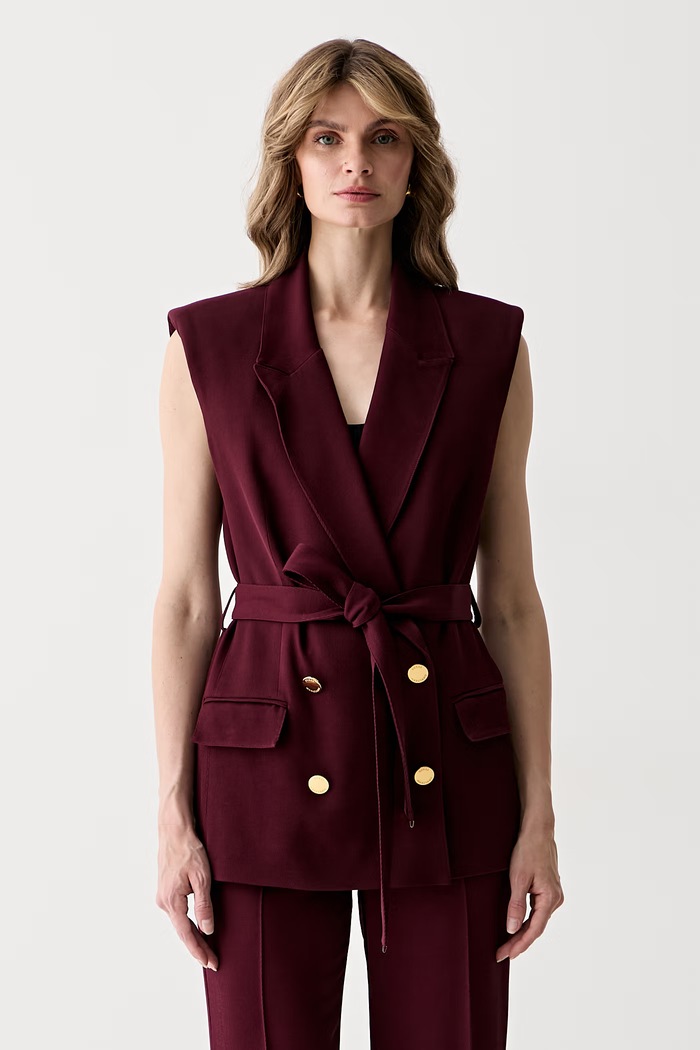 Marciano by Guess елек с двуредно закопчаване дамски с вискоза RASHIDA бордо G6YN07.W3217
