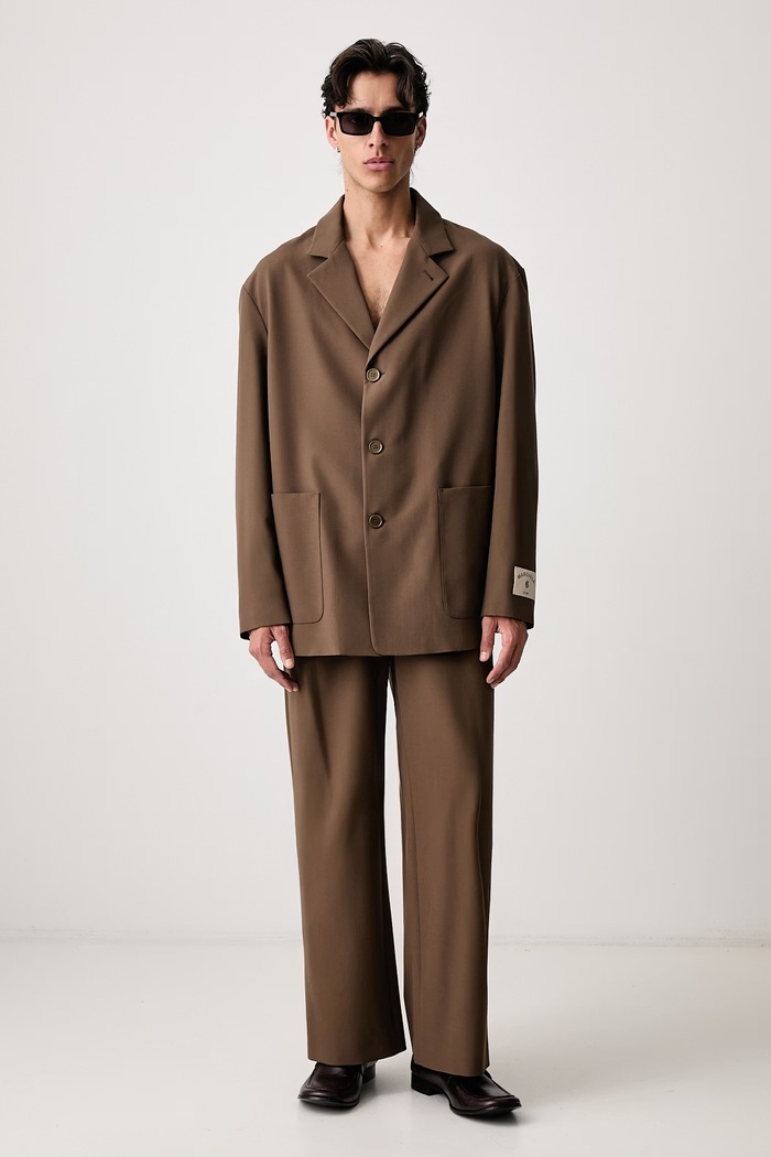 MM6 Maison Margiela Marynarka jednorzędowa męska z wełną SH0BN0034.M36020 brązowy AW26