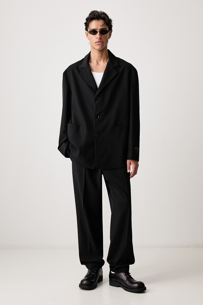 MM6 Maison Margiela Marynarka jednorzędowa męska z wełną SH0BN0034.M36020 czarny AW26