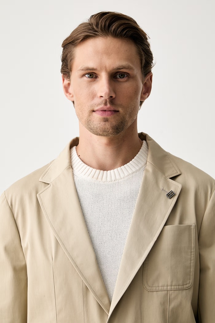 Tommy Hilfiger μονόπετο σακάκι ανδρικό βαμβακερό μπεζ MW0MW43551