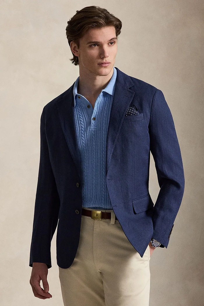 Polo Ralph Lauren suknjič moški z lanom mornarsko modra 715B19049