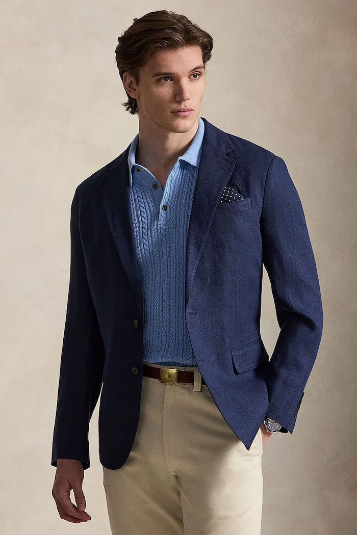 Polo Ralph Lauren suknjič moški z lanom mornarsko modra 715B19049