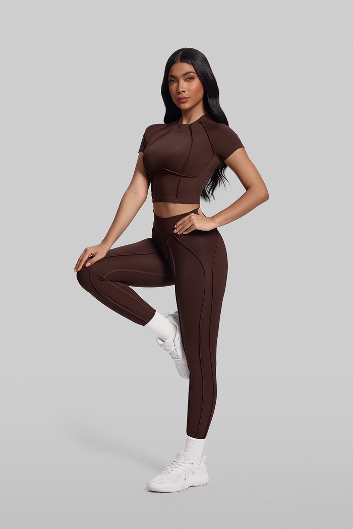 Odzież BetterMe Legginsy sportowe damskie Contour Stitch LEG00034 brązowy