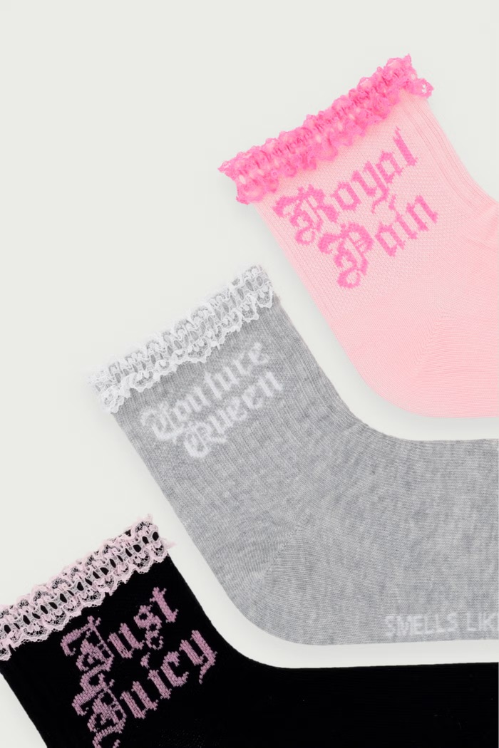 Juicy Couture Čarape za žene SLOGAN LACE TRIM 3-pack JCAXS226706 roza AW26