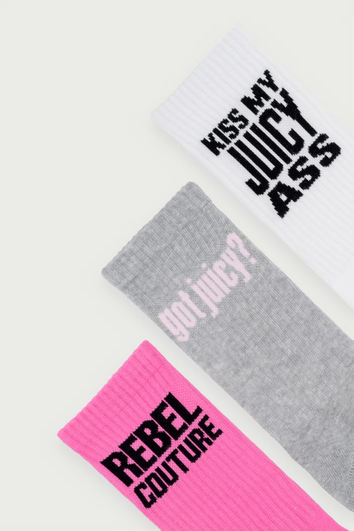 Juicy Couture Čarape za žene s pamukom LOUIE SLOGAN 3-pack JCAXS126717 roza AW26