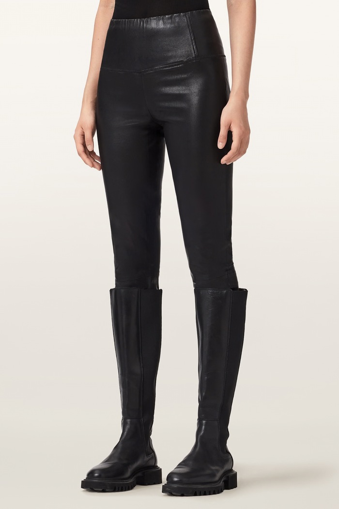 AllSaints Legginsy damskie skórzane CORA LEATHER czarny W054TB