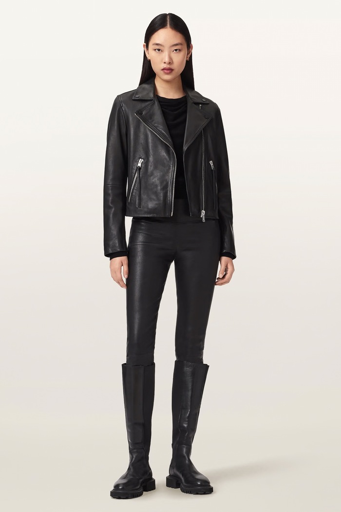 Odzież AllSaints Legginsy damskie skórzane CORA LEATHER W054TB czarny