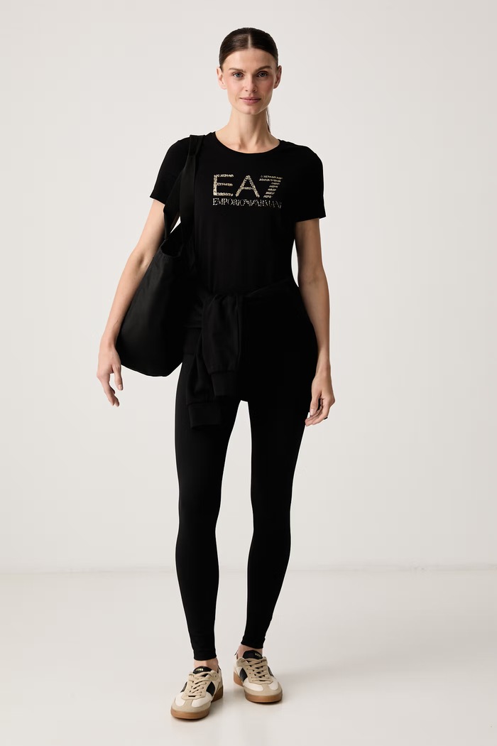 EA7 Emporio Armani Legginsy damskie bawełniane z elastanem AF12484.7W001671 czarny AW26