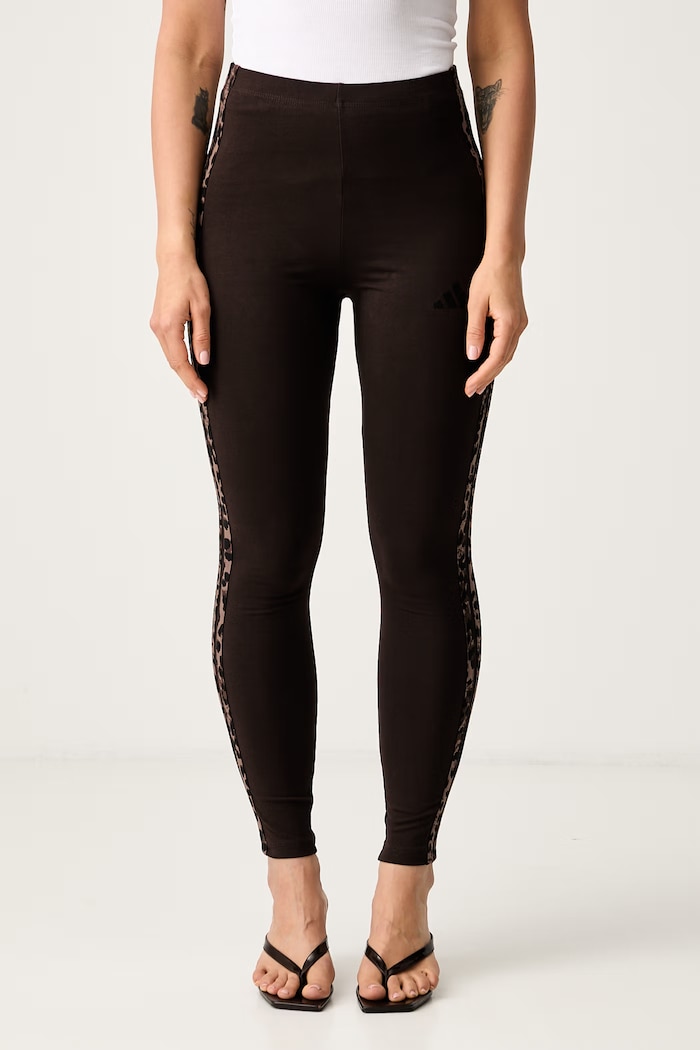adidas legginsy damskie bawełniane z elastanem Leopard Pack brązowy KV9302