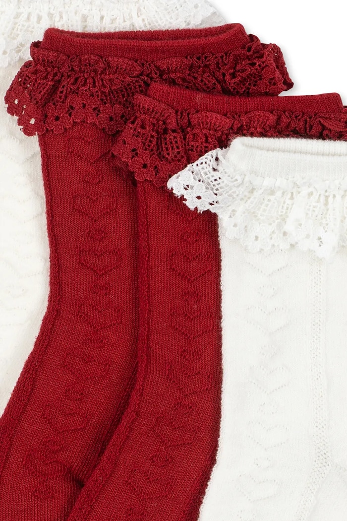 Konges Sløjd Skarpety dziecięce 2 PACK POINTELLE FRILL SOCKS KS106349.9BY2 czerwony AW26