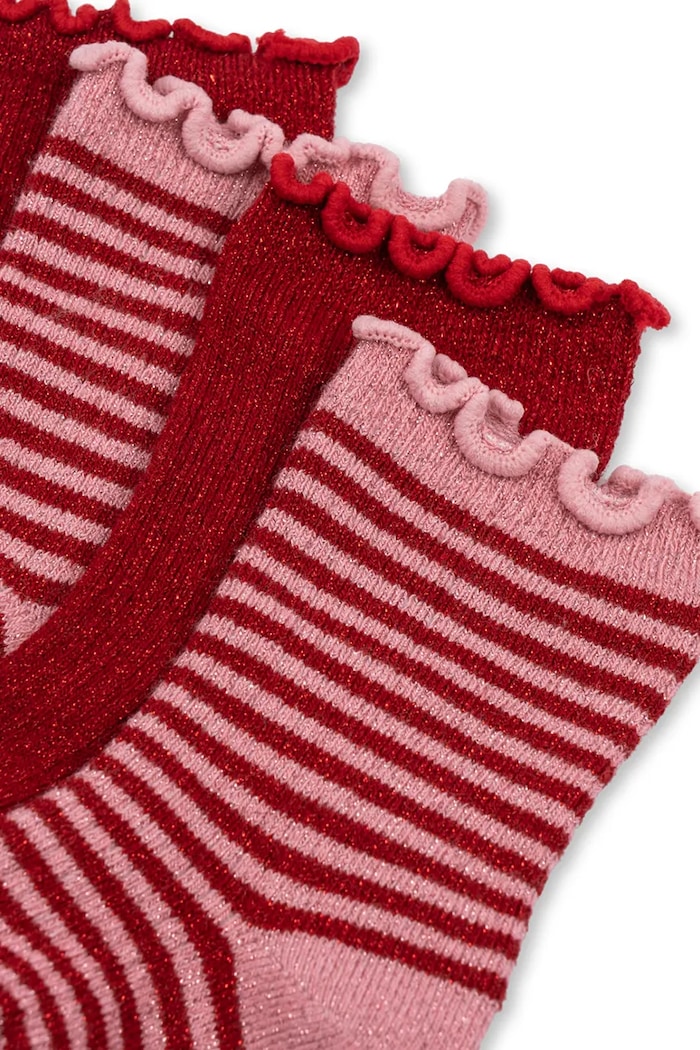 Konges Sløjd Skarpety dziecięce 2 PACK GLITTER SOCKS KS106339.9BY2 czerwony AW26