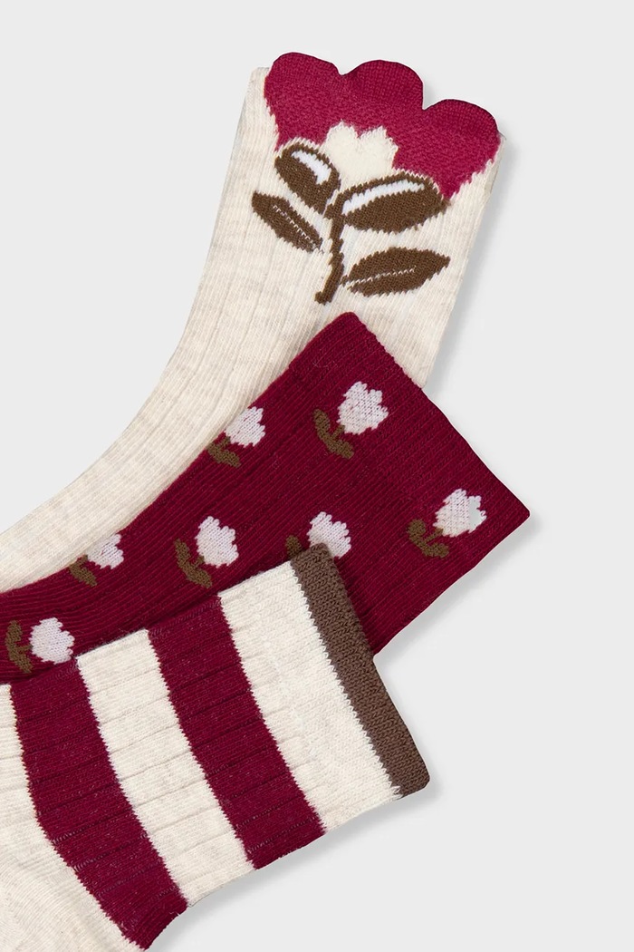 Mayoral ponožky dětské 3-pack 10289.6F.Mini.9BY2 burgundské AW26