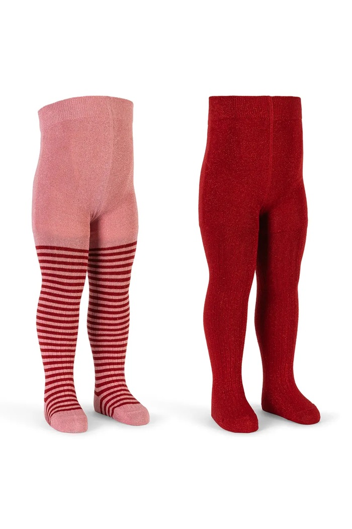 Konges Sløjd Rajstopy dziecięce 2 PACK GLITTER TIGHTS czerwony KS106343.9BY2