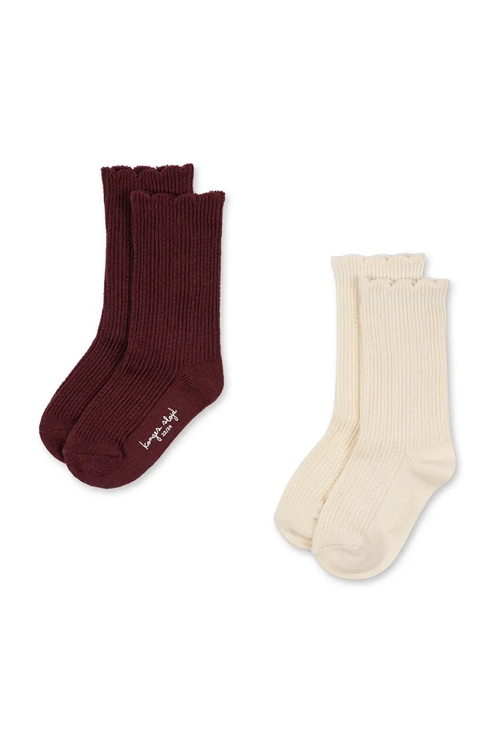 Konges Sløjd Skarpety dziecięce 2 PACK POINTELLE SOCKS bordowy KS107394.9BY2