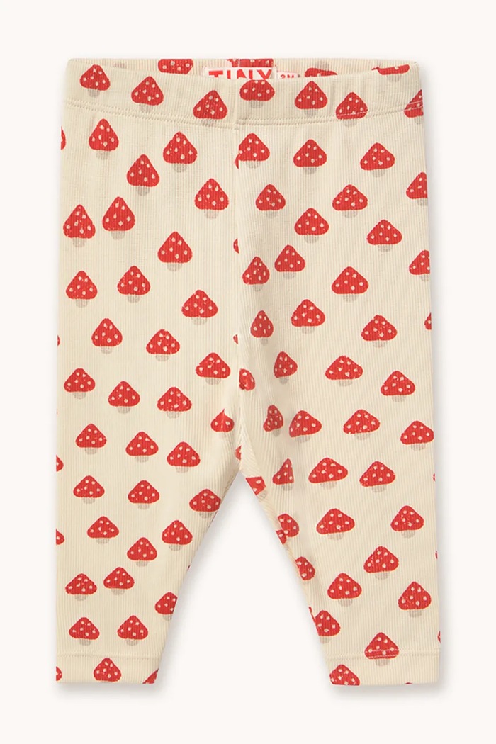 Tinycottons legíny dětské bavlněné s elastanem MINI MUSHROOMS RIB BABY PANT béžová AW26.293