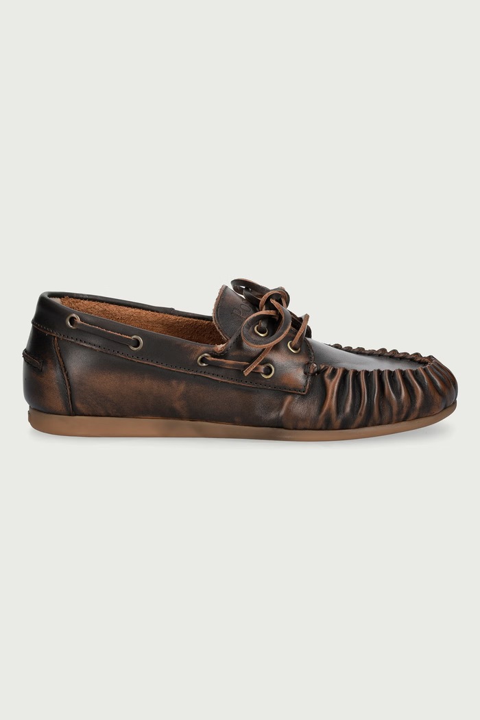 Posa Μοκασίνια Γυναικεία δερμάτινα Boat Loafer Wrinkle PW270.201 καφέ AW26