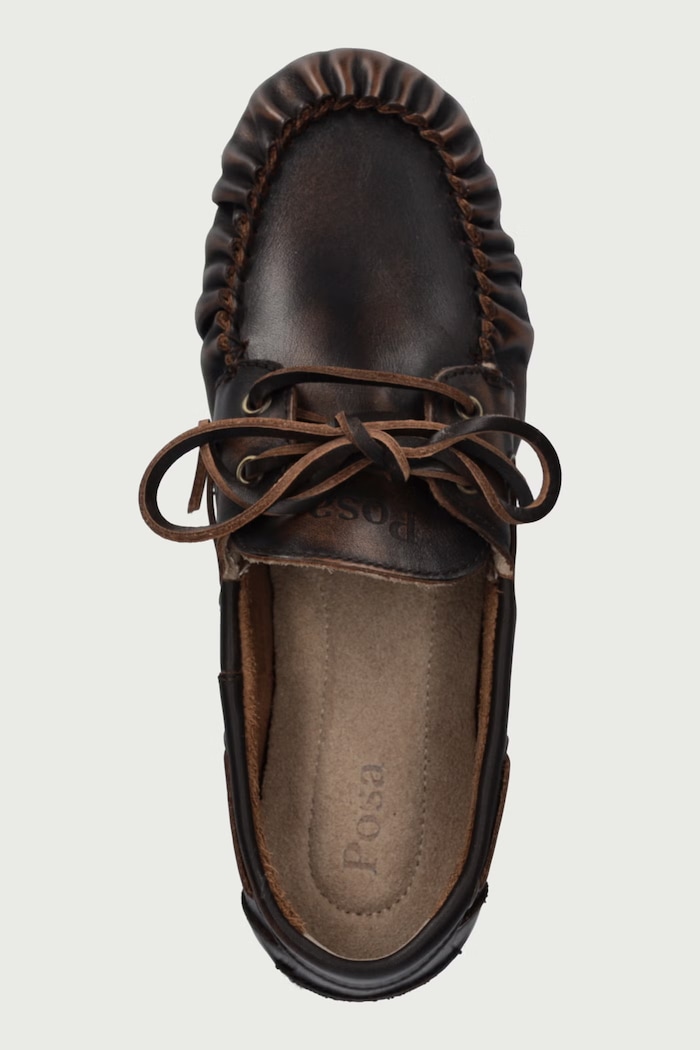Μοκασίνια Γυναικεία δερμάτινα Boat Loafer Wrinkle Posa PW270.201 καφέ