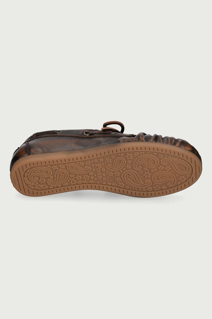 Μοκασίνια Γυναικεία δερμάτινα Boat Loafer Wrinkle Posa καφέ PW270.201