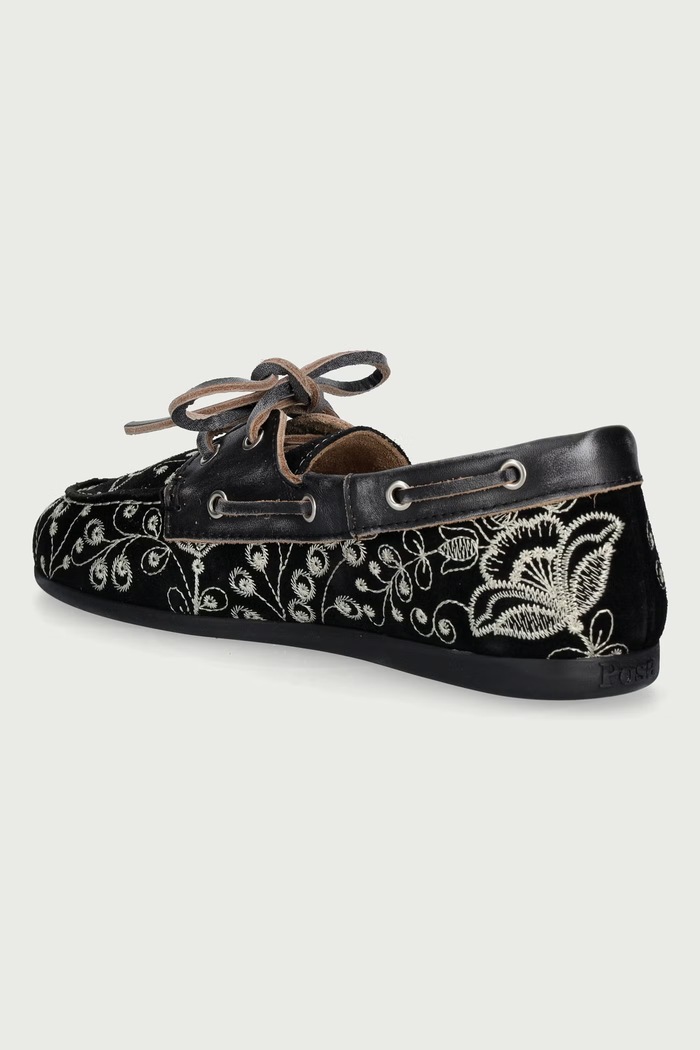 Obuća Posa Mokasinke za žene od brušene kože Boat Loafer Botanic PW279.600 crna