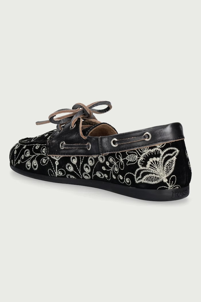 Obuća Posa Mokasinke za žene od brušene kože Boat Loafer Botanic PW279.600 crna