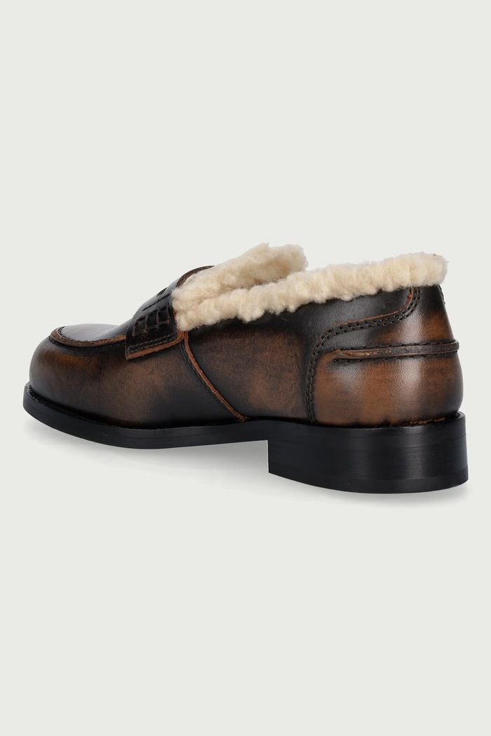 Obutev Posa Loaferji ženski usnjeni Penny Fur Loafer PW293.205 rjava